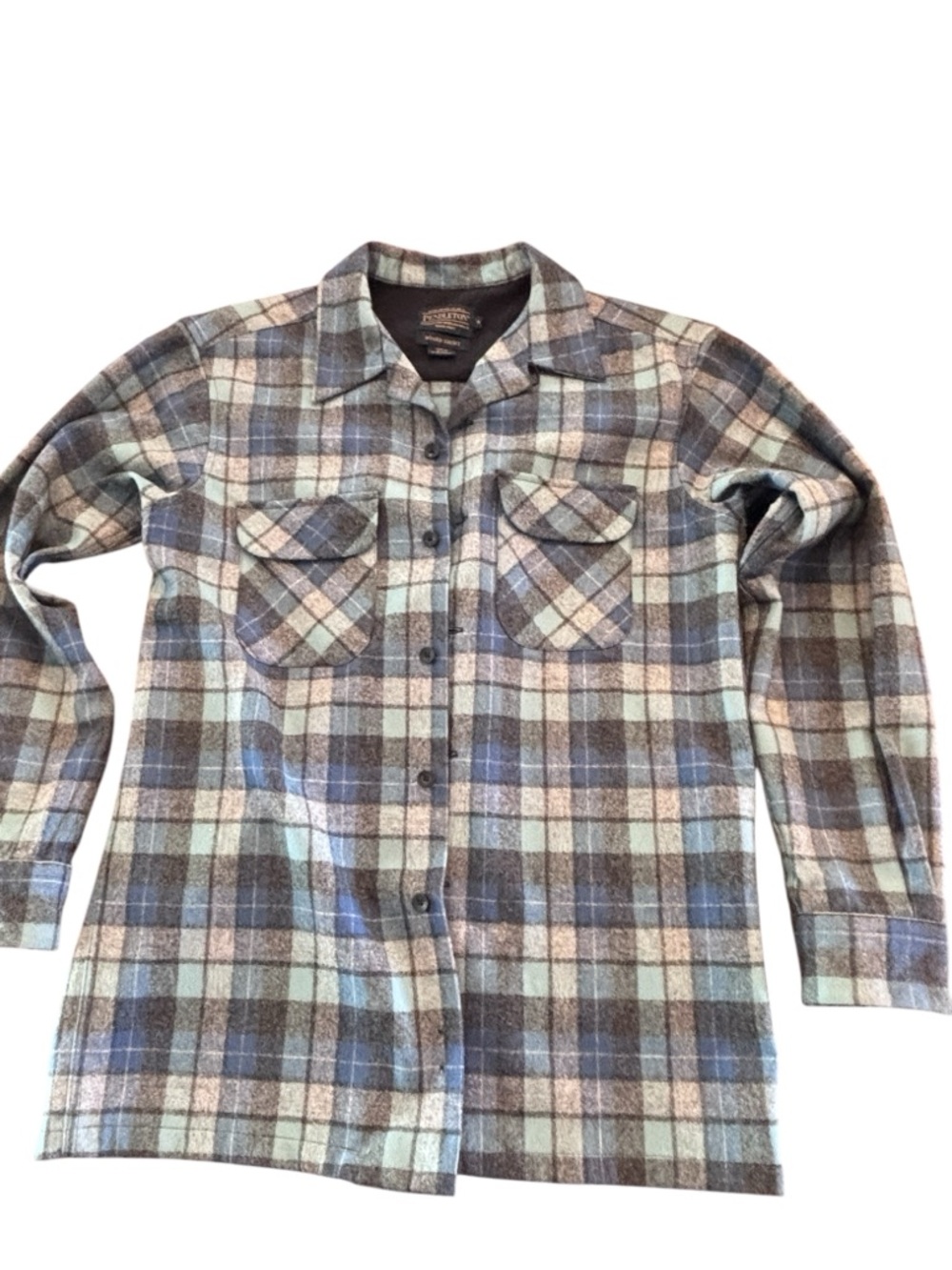 Pendleton Board Shirt Plaid Wool Button Up Flannel Shirt Small Blue Gray